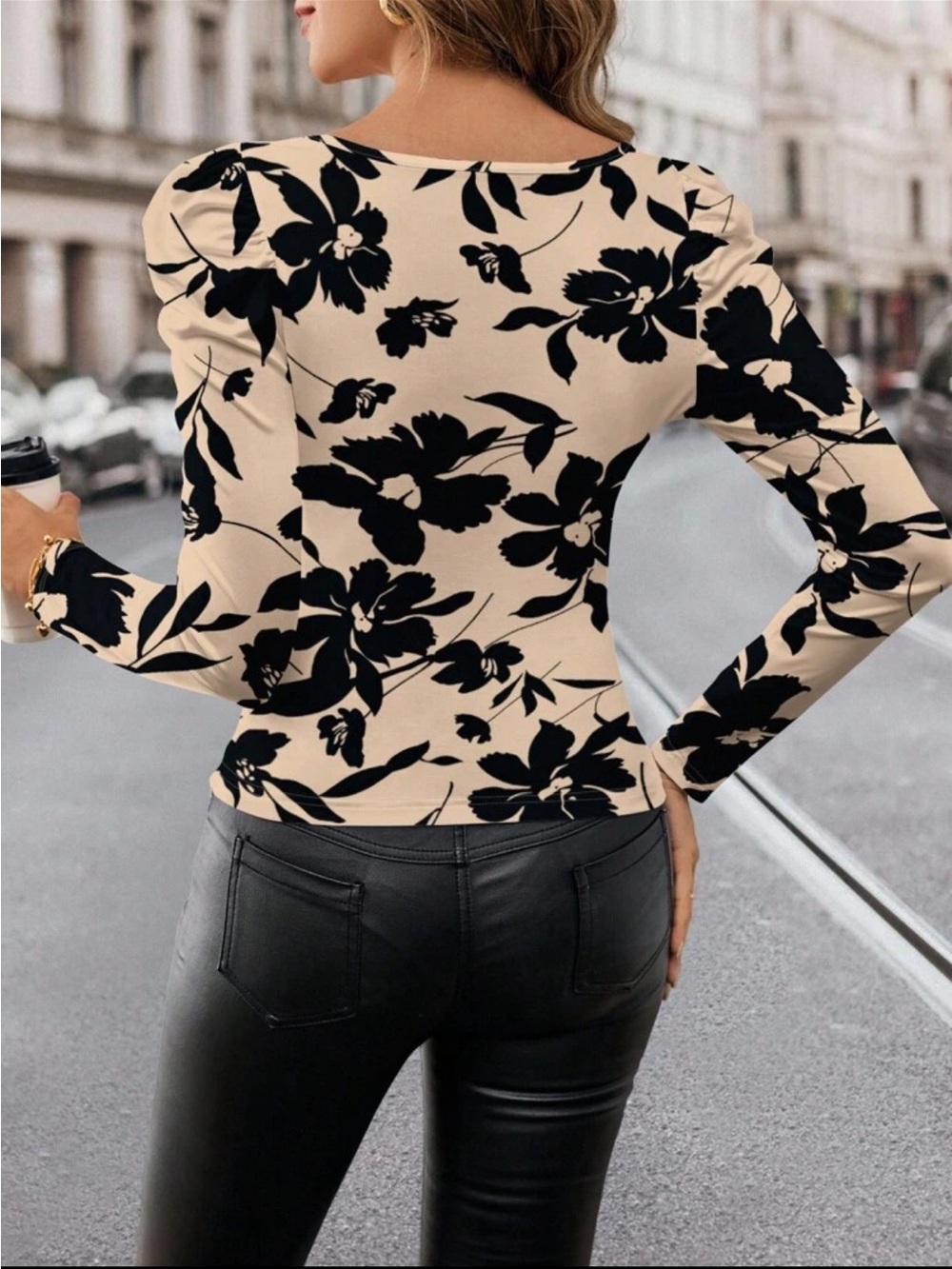 Women's Beige Floral Long-Sleeve Blouse - Picture 2 of 3